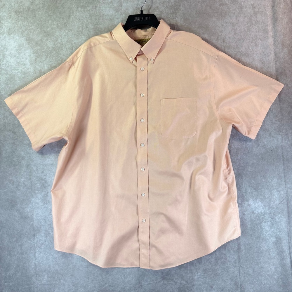 Roundtree & Yorke Button Down Mens 2XB Peach Solid Non-Iron Short Sleeve Shirt